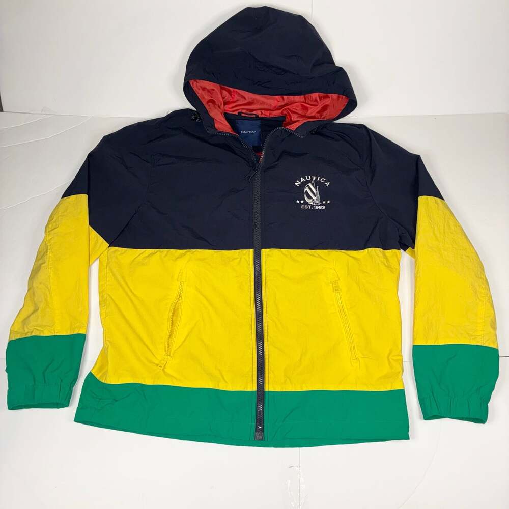 Nautica Men's Colorblocked Windbreaker Hooded Jacket L